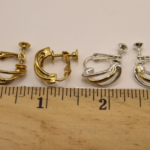 Vintage Napier Clip and Screw-on Earrings Gold & Silver Tone 2 Pairs - Picture 5 of 5